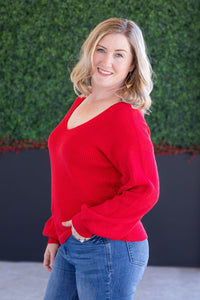 Bethany Bow Knit Sweater in Red