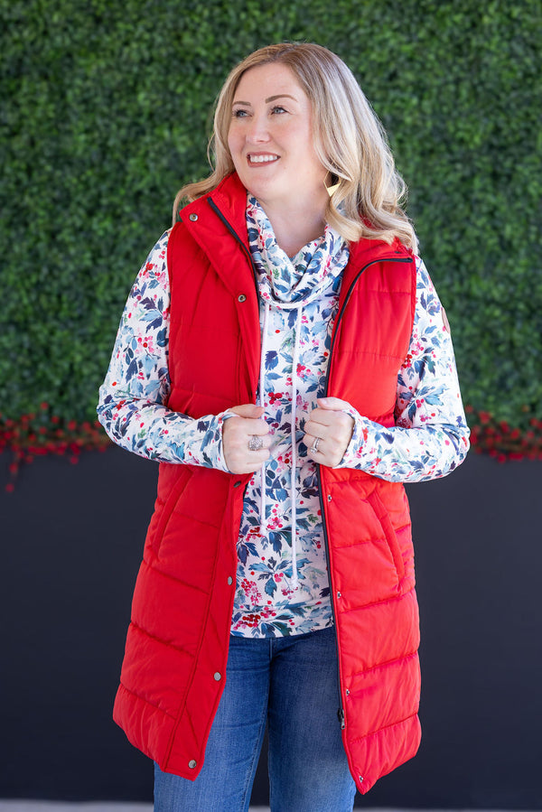 Harlow Long Vest in Red
