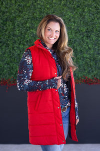 Harlow Long Vest in Red
