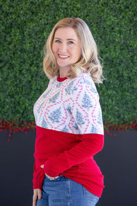 Natalie Pullover in Candy Cane Lane and Red