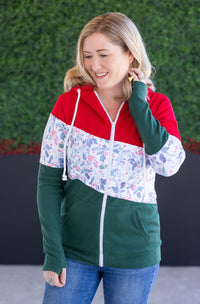 Colorblock Fullzip in Red, Winter Berry, Evergreen