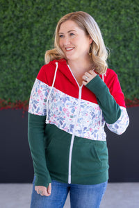 Colorblock Fullzip in Red, Winter Berry, Evergreen