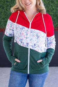 Colorblock Fullzip in Red, Winter Berry, Evergreen