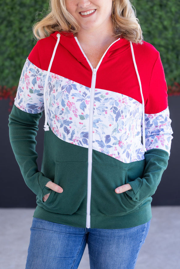 Colorblock Fullzip in Red, Winter Berry, Evergreen