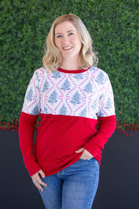 Natalie Pullover in Candy Cane Lane and Red