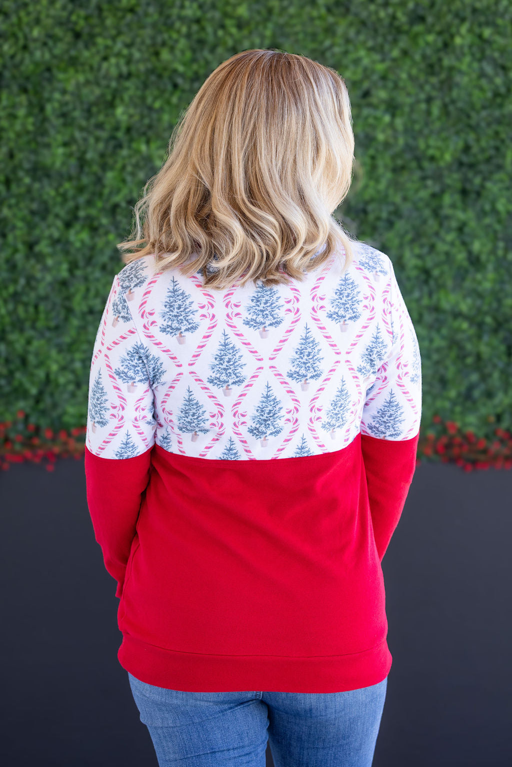 Natalie Pullover in Candy Cane Lane and Red