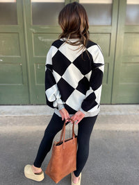 Contrast Trim Cardigan in Black Checkers