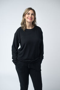 Corrine Ribbed Pullover Top in Black