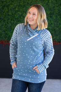 Zoey ZipCowl Sweatshirt in Teal Dots and Stripes