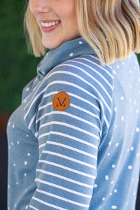Zoey ZipCowl Sweatshirt in Teal Dots and Stripes