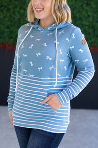 Hailey Pullover Hoodie in Teal Ribbons and Stripes