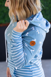 Hailey Pullover Hoodie in Teal Ribbons and Stripes