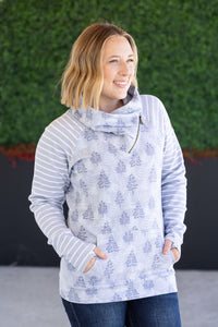 Classic Zoey ZipCowl Sweatshirt in Grey Trees and Stripes