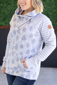 Classic Zoey ZipCowl Sweatshirt in Grey Trees and Stripes