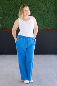 Wide Leg Vintage Wash Bottoms in Winter Blue