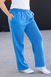 Wide Leg Vintage Wash Bottoms in Winter Blue