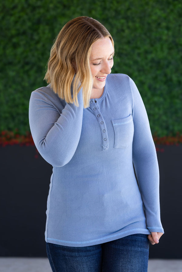 Georgia Long Sleeve Top in Dusty Blue