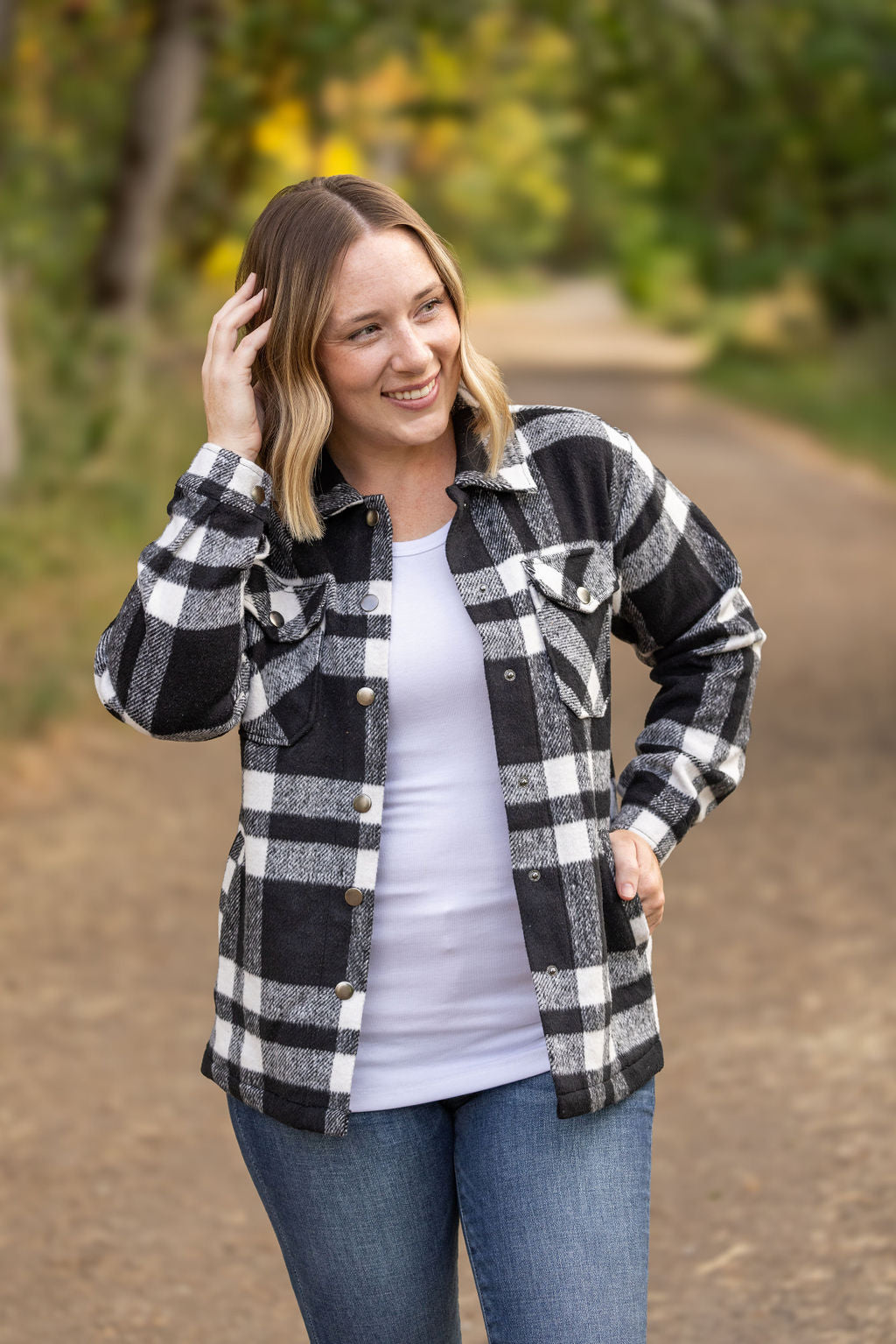 Norah Plaid Shacket  Classic Black and White