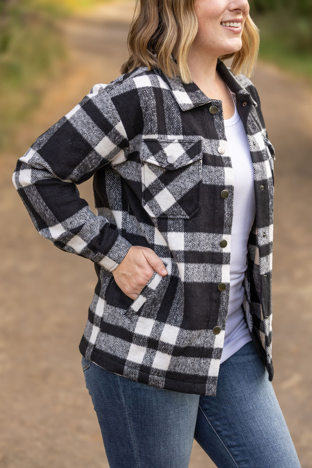 Norah Plaid Shacket  Classic Black and White