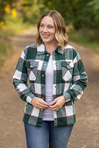 Norah Plaid Shacket in Evergreen and White