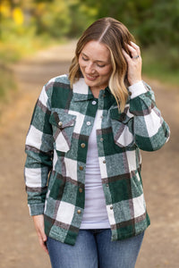 Norah Plaid Shacket in Evergreen and White