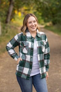 Norah Plaid Shacket in Evergreen and White