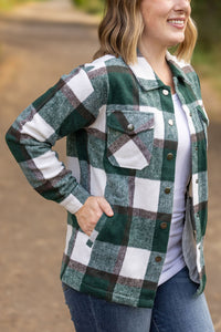 Norah Plaid Shacket in Evergreen and White