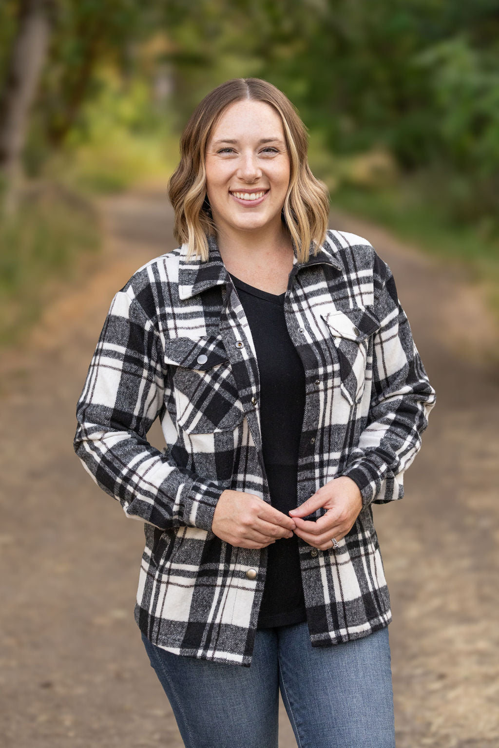 Norah Plaid Shacket in Ivory and Black