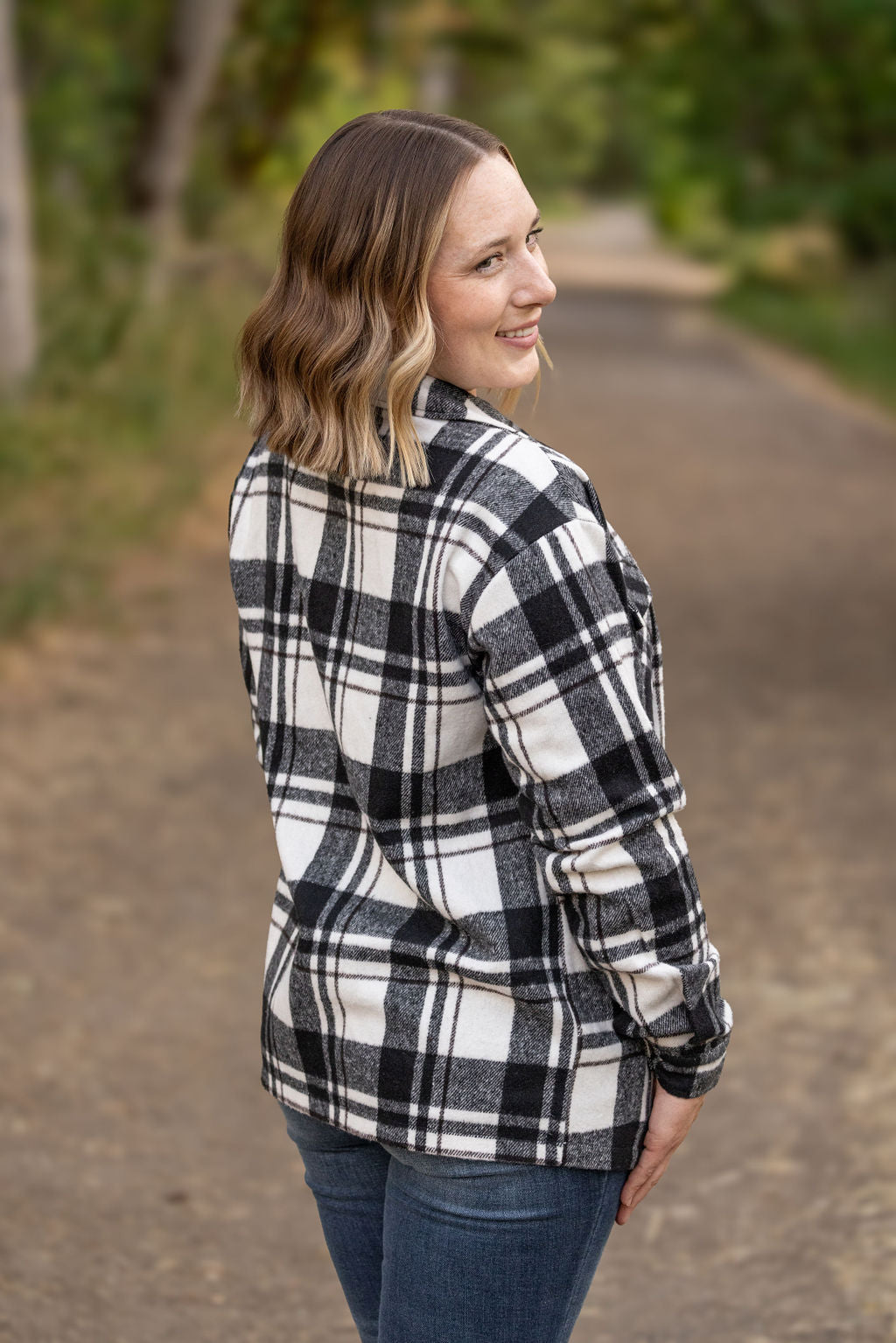 Norah Plaid Shacket in Ivory and Black