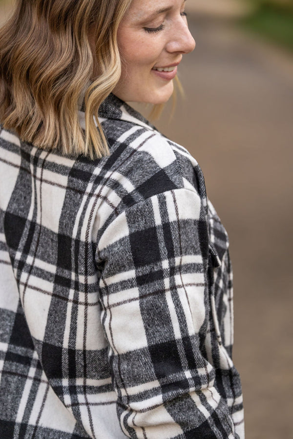 Norah Plaid Shacket in Ivory and Black