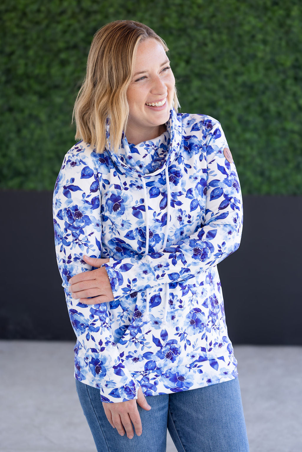 Soft Funnel Neck in Sapphire Floral