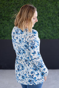 Long Sleeve Sarah Ruffle Top in Sapphire Floral