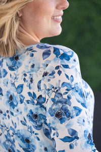 Long Sleeve Sarah Ruffle Top in Sapphire Floral