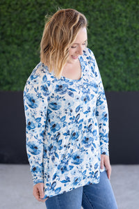 Long Sleeve Sarah Ruffle Top in Sapphire Floral