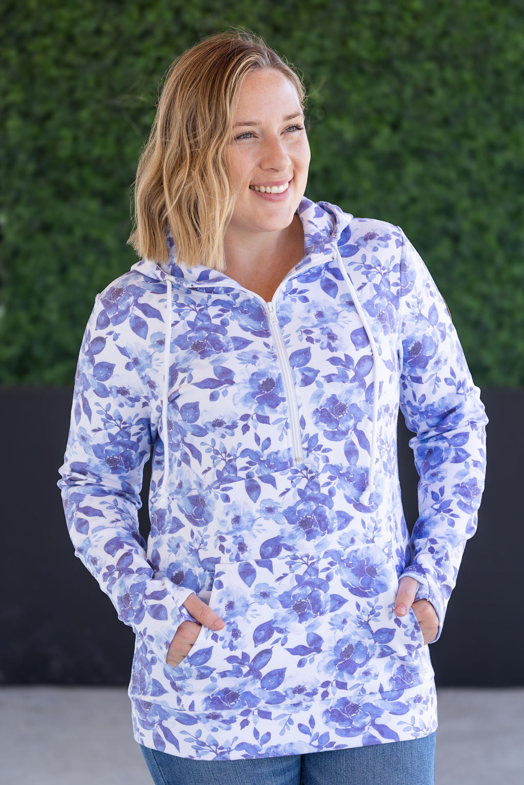 HalfZip Hoodie in Sapphire Floral