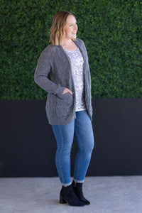 Open Knit Cardigan in Grey