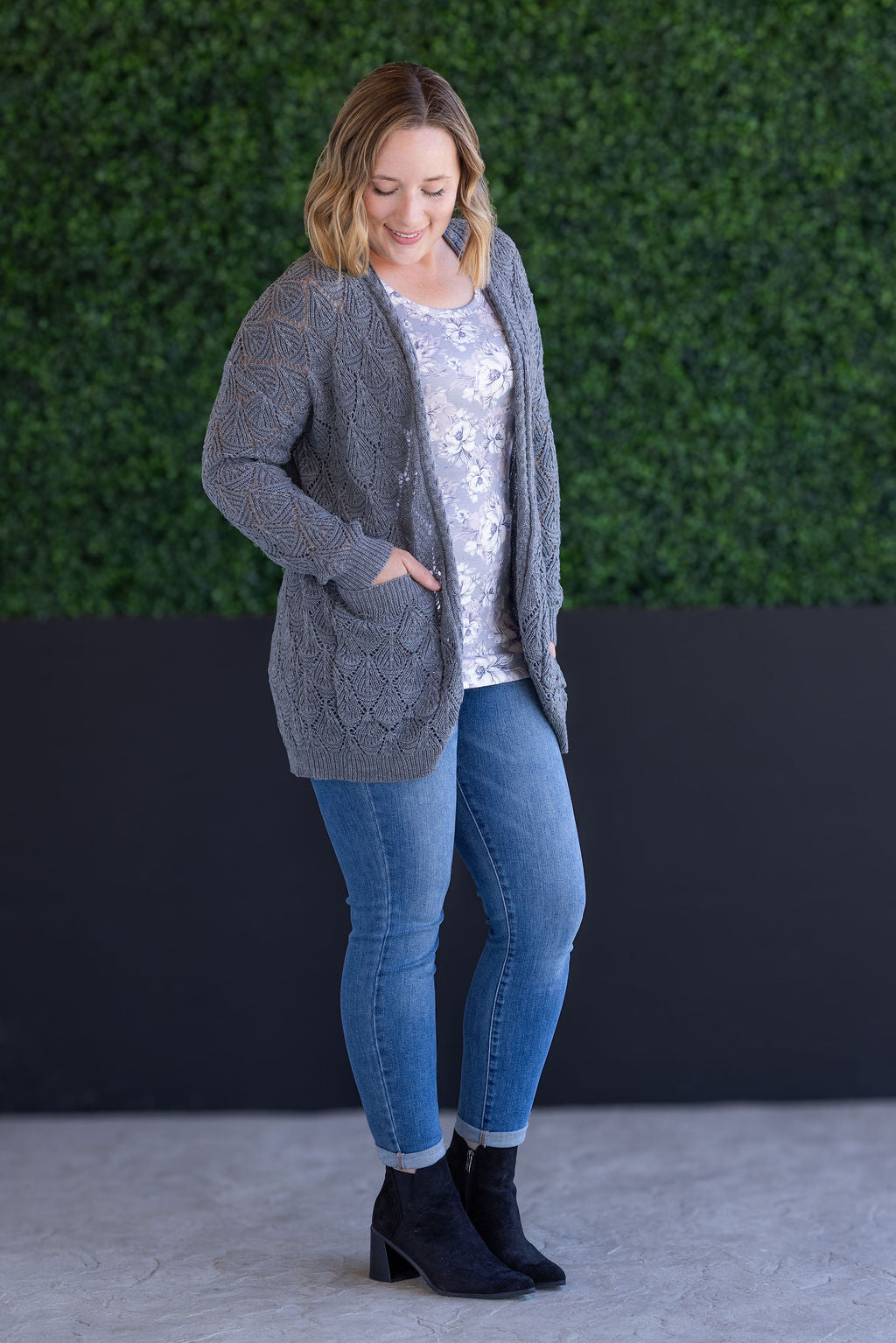 Open Knit Cardigan in Grey