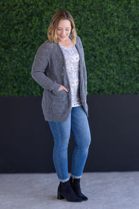 Open Knit Cardigan in Grey