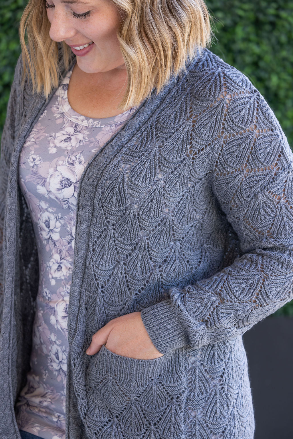 Open Knit Cardigan in Grey