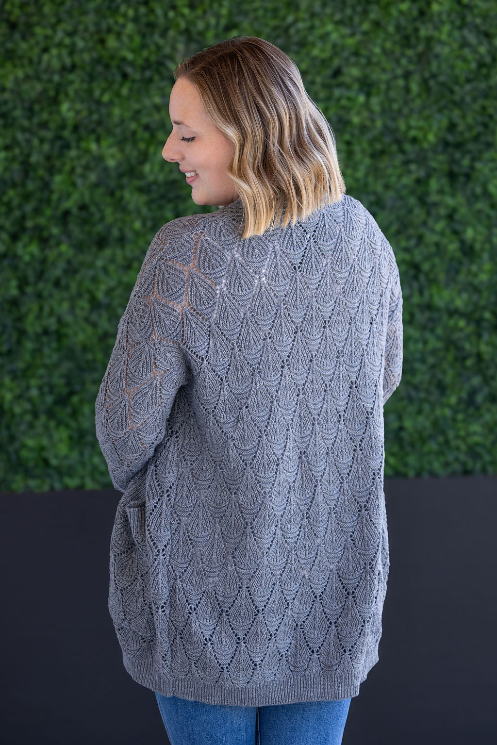 Open Knit Cardigan in Grey