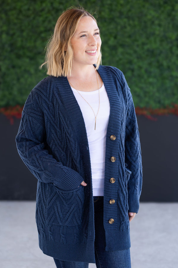 Brooks Button Sweater Cardigan in Navy