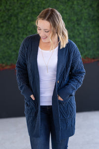 Brooks Button Sweater Cardigan in Navy