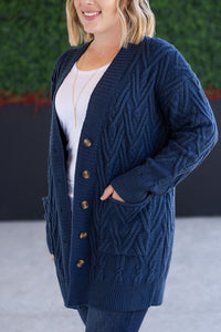 Brooks Button Sweater Cardigan in Navy