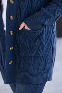 Brooks Button Sweater Cardigan in Navy