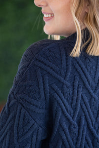 Brooks Button Sweater Cardigan in Navy