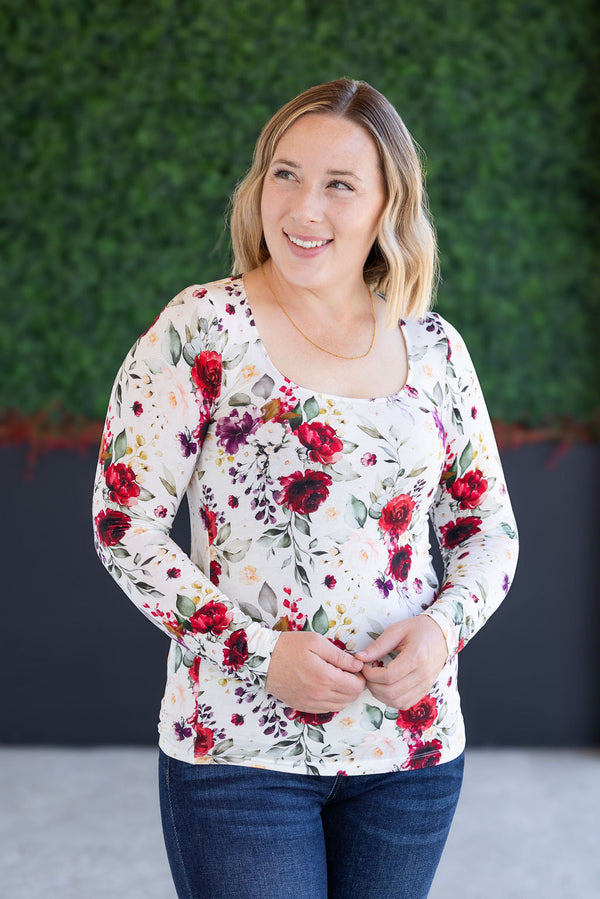 Alyssa Long Sleeve Top in Burgundy Bloom