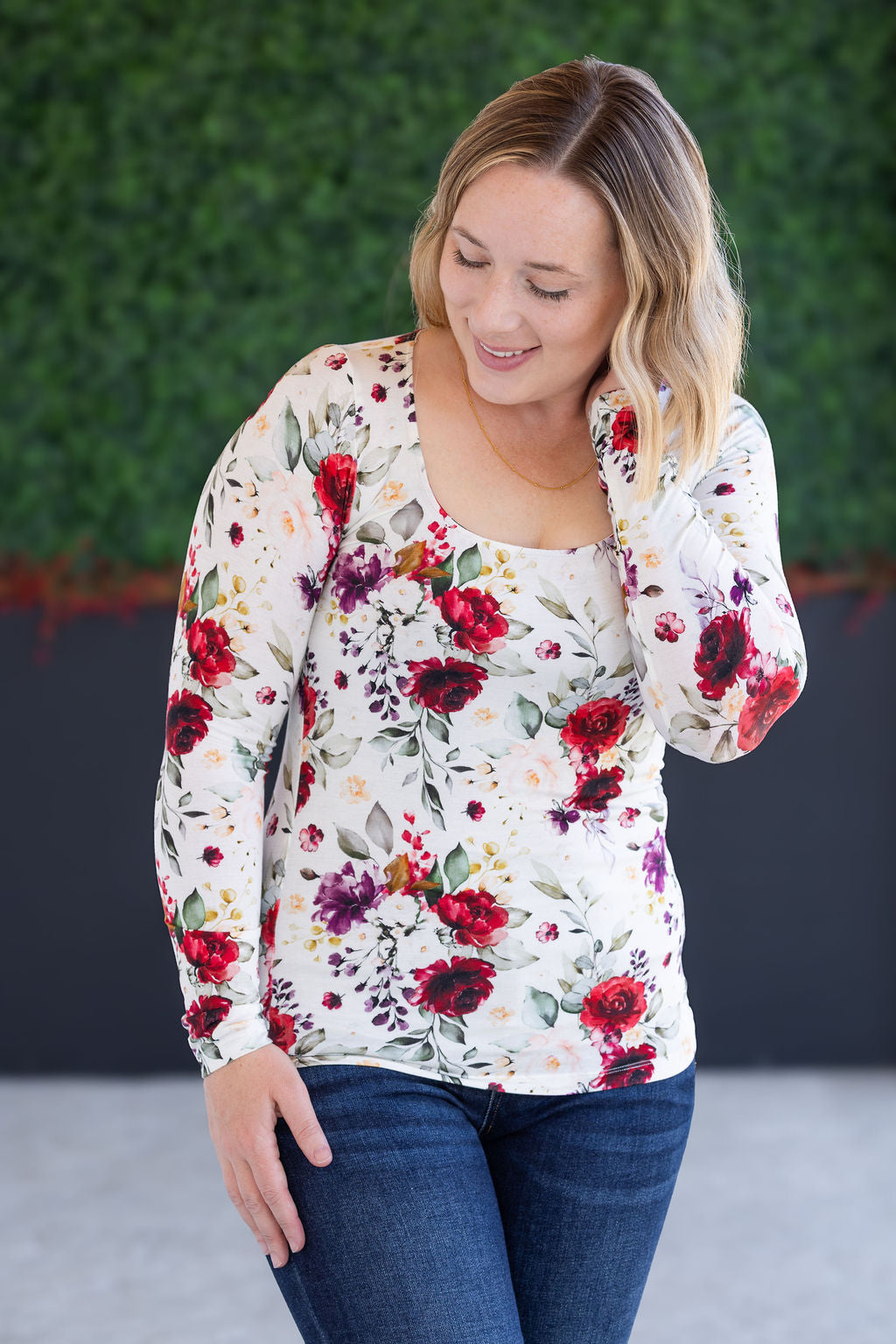 Alyssa Long Sleeve Top in Burgundy Bloom