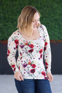 Alyssa Long Sleeve Top in Burgundy Bloom