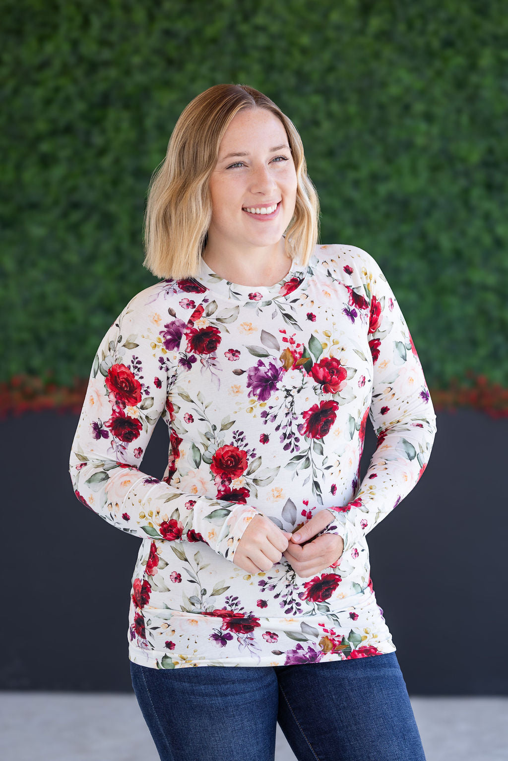 Blair Long Sleeve Top in Burgundy Bloom