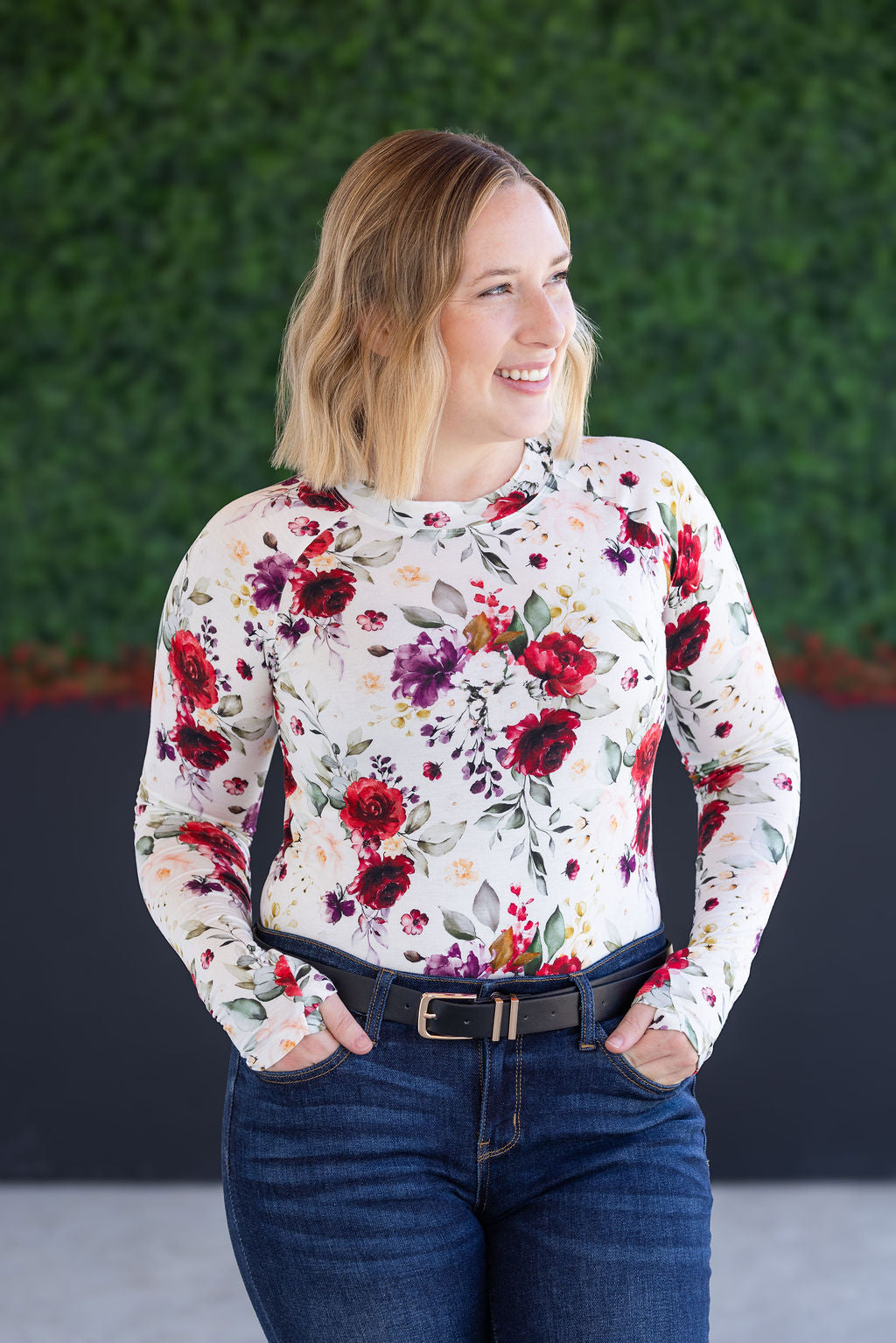 Blair Long Sleeve Top in Burgundy Bloom